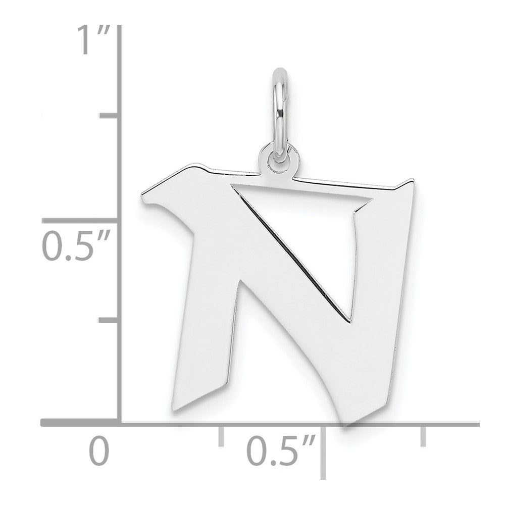 Small Sterling Silver Rhodium-plated Artisan Block Letter N Initial Charm