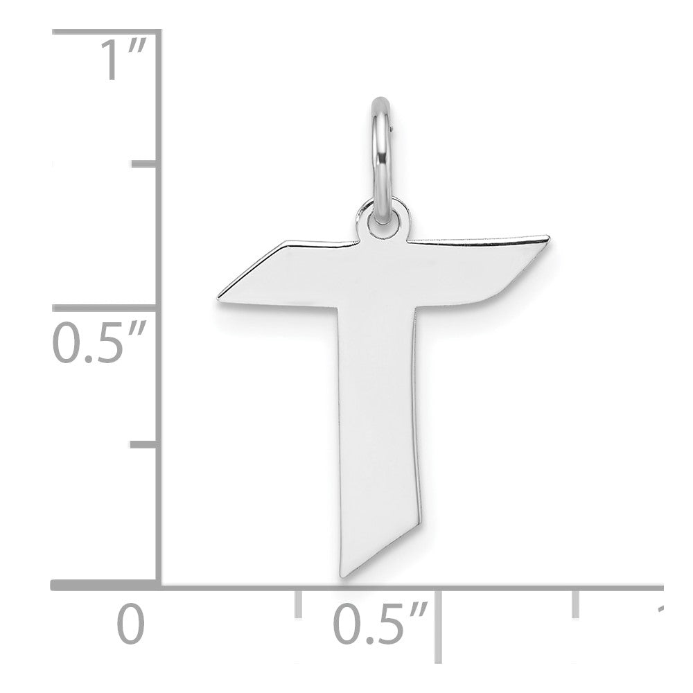 Small Sterling Silver Rhodium-plated Artisan Block Letter T Initial Charm