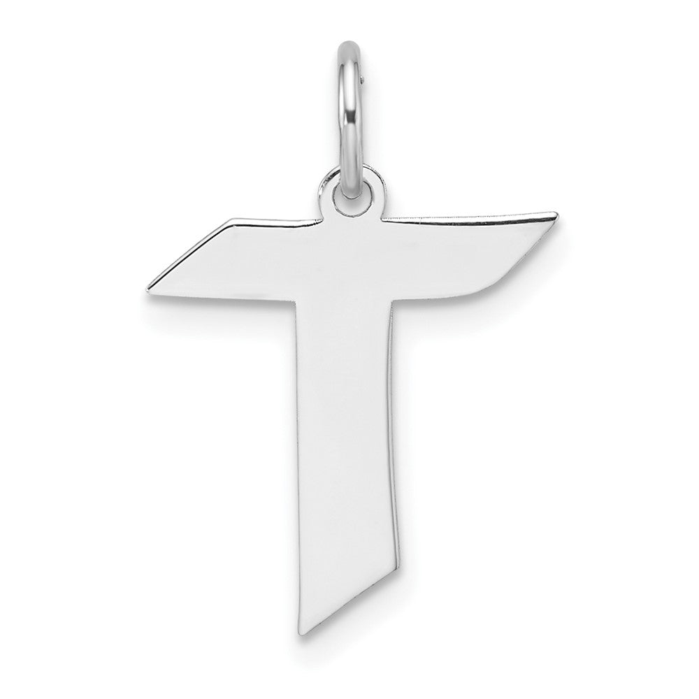 Small Sterling Silver Rhodium-plated Artisan Block Letter T Initial Charm