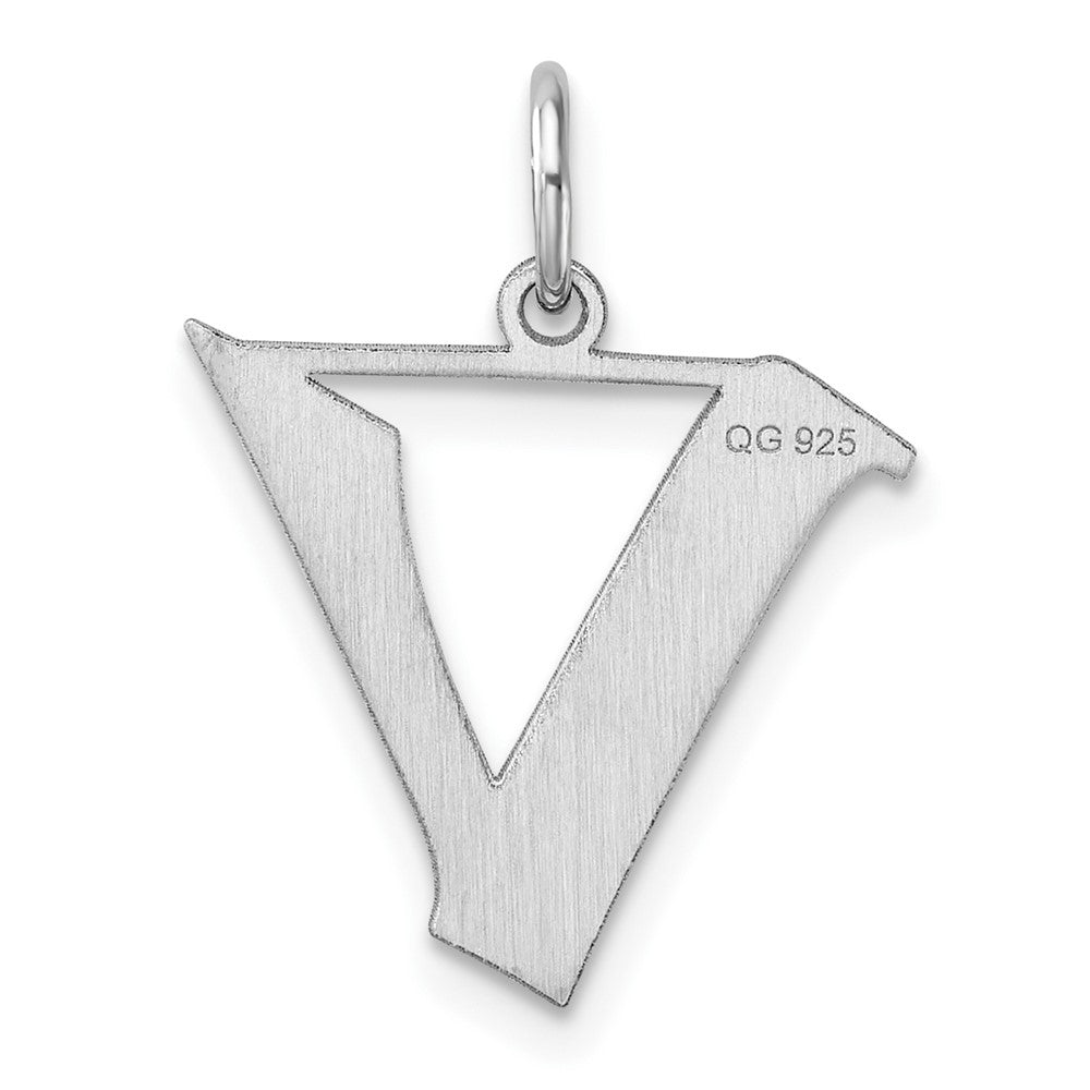 Small Sterling Silver Rhodium-plated Artisan Block Letter V Initial Charm