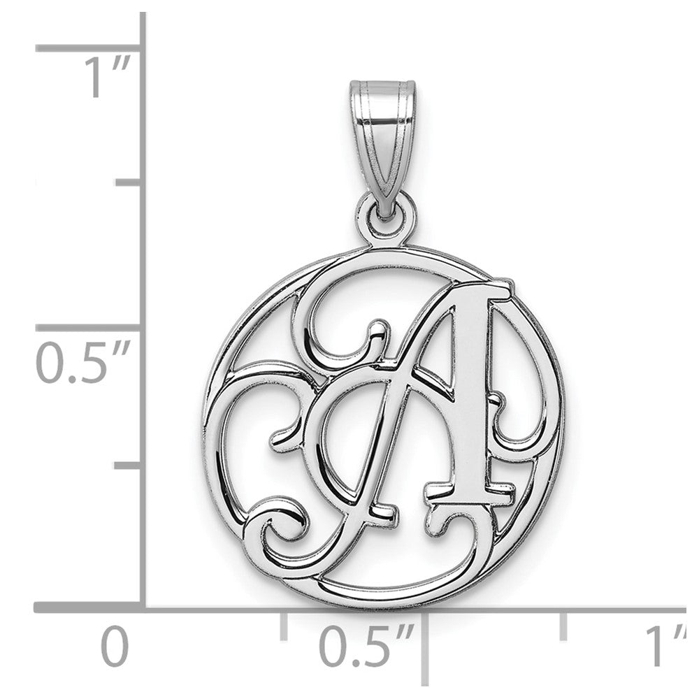 Small Sterling Silver Rhodium-plated Fancy Script Letter A Initial Pendant