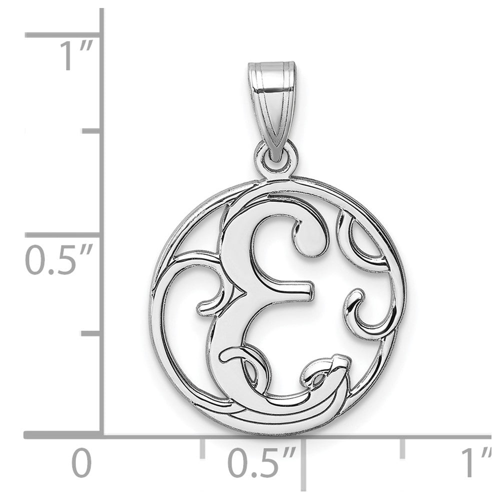 Small Sterling Silver Rhodium-plated Fancy Script Letter E Initial Pendant