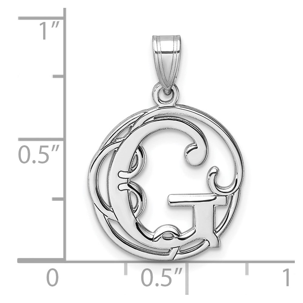 Small Sterling Silver Rhodium-plated Fancy Script Letter G Initial Pendant