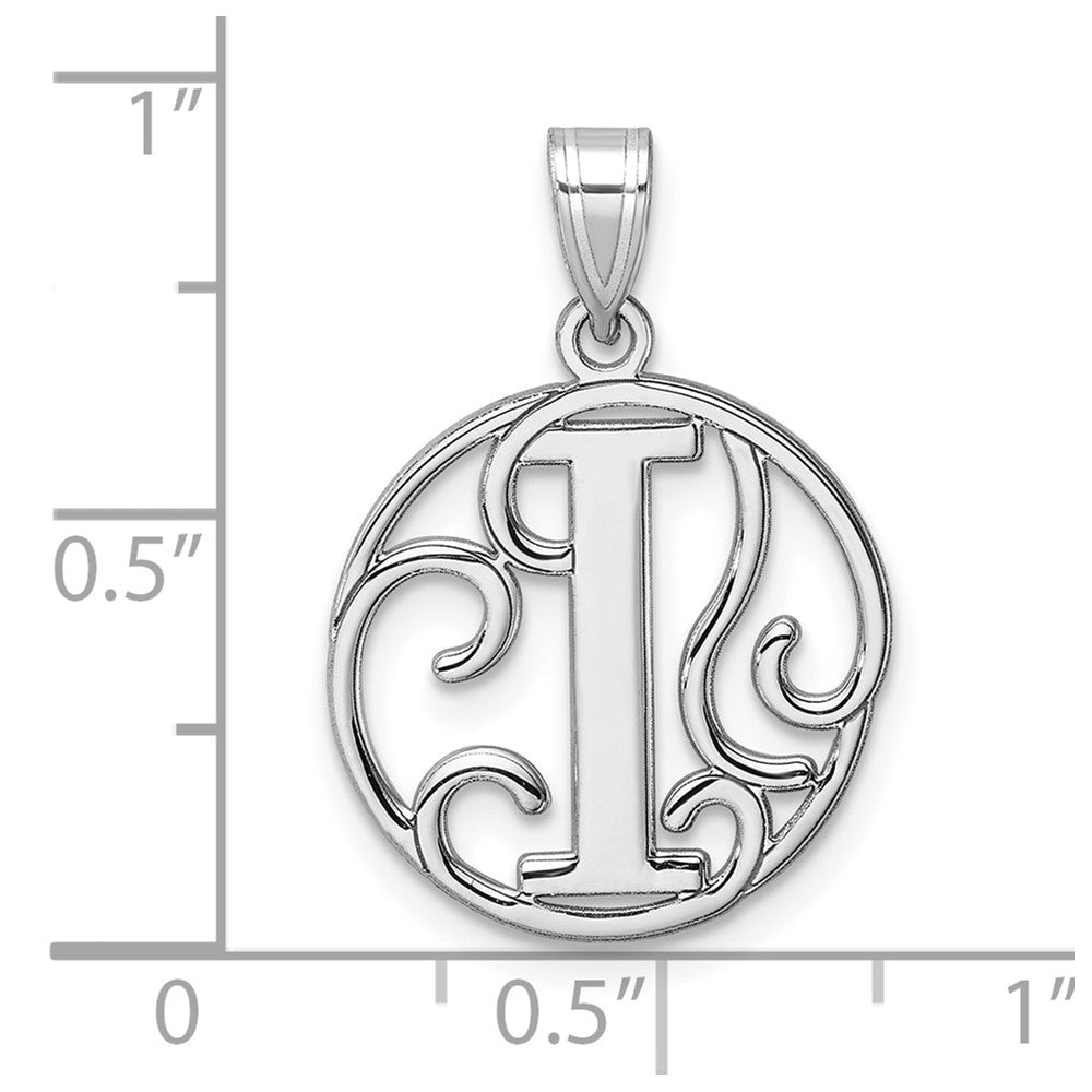 Small Sterling Silver Rhodium-plated Fancy Script Letter I Initial Pendant