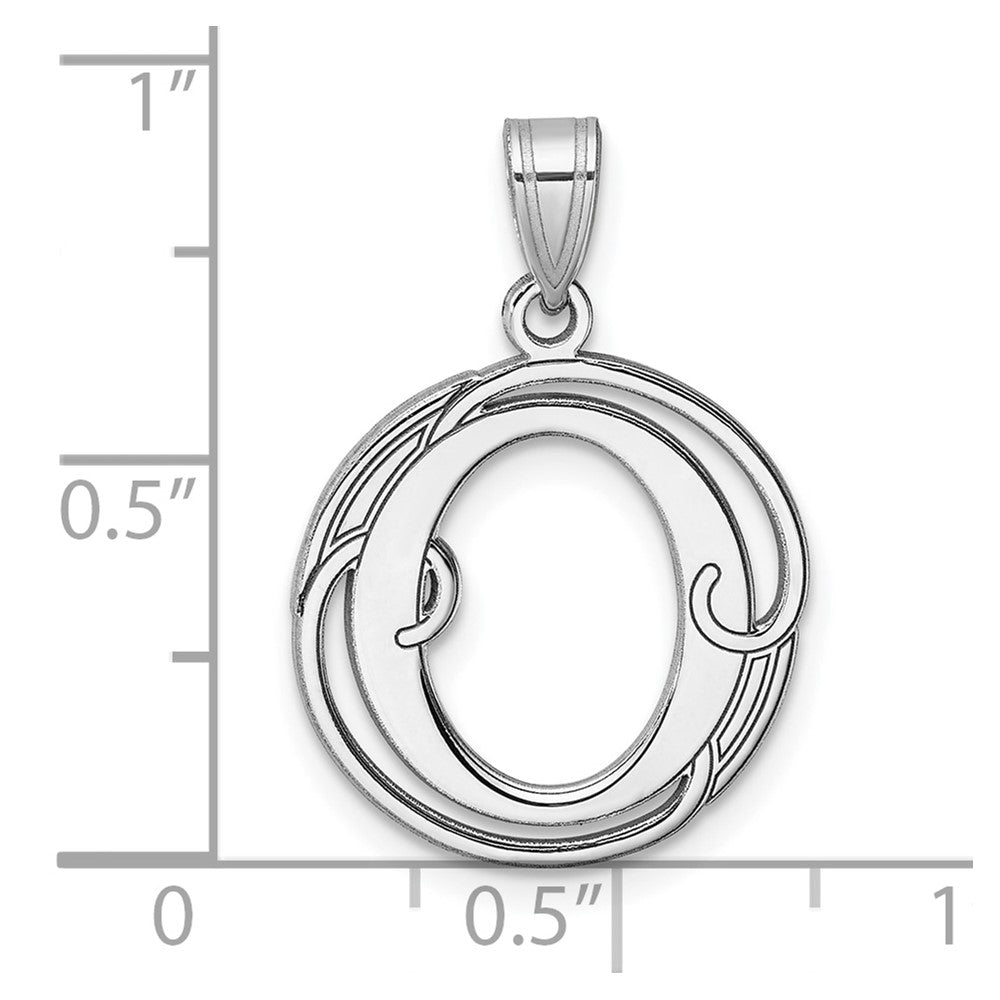 Small Sterling Silver Rhodium-plated Fancy Script Letter O Initial Pendant