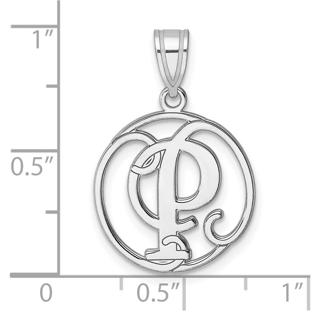 Small Sterling Silver Rhodium-plated Fancy Script Letter P Initial Pendant