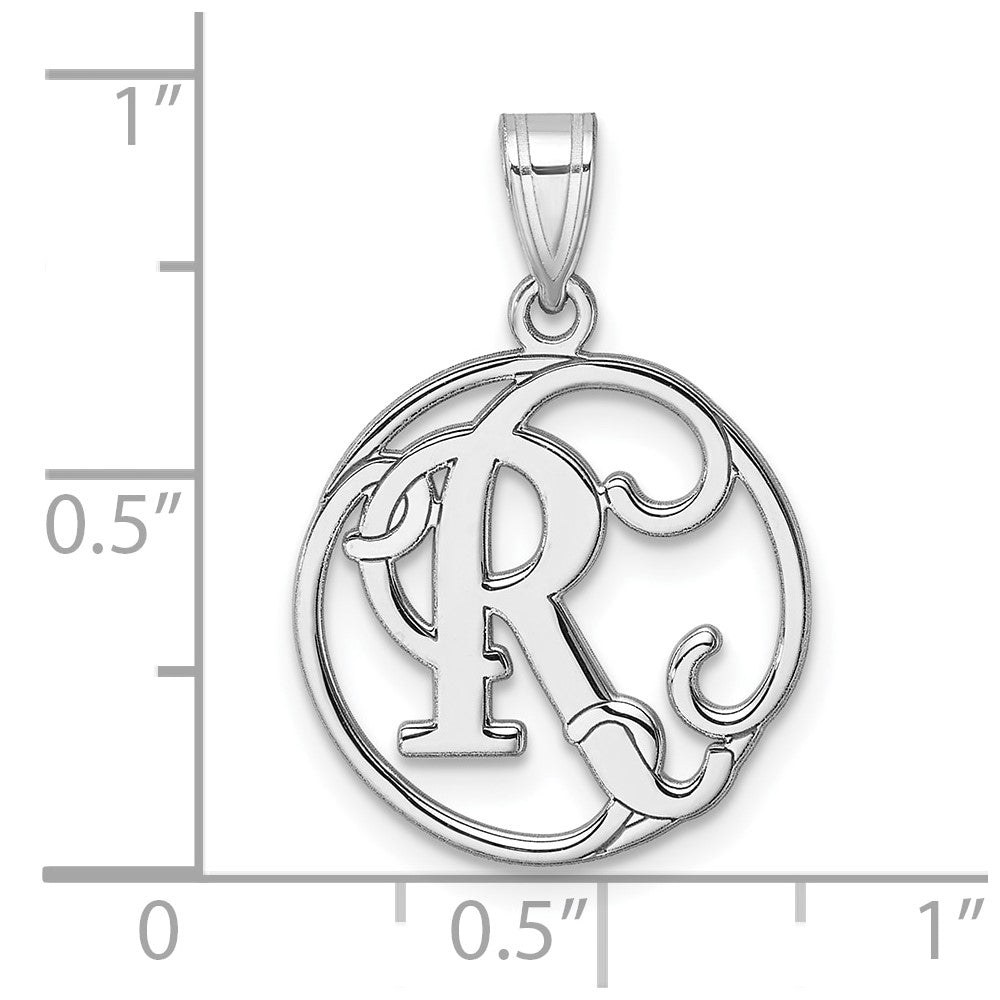 Small Sterling Silver Rhodium-plated Fancy Script Letter R Initial Pendant