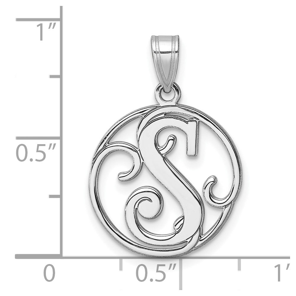 Small Sterling Silver Rhodium-plated Fancy Script Letter S Initial Pendant