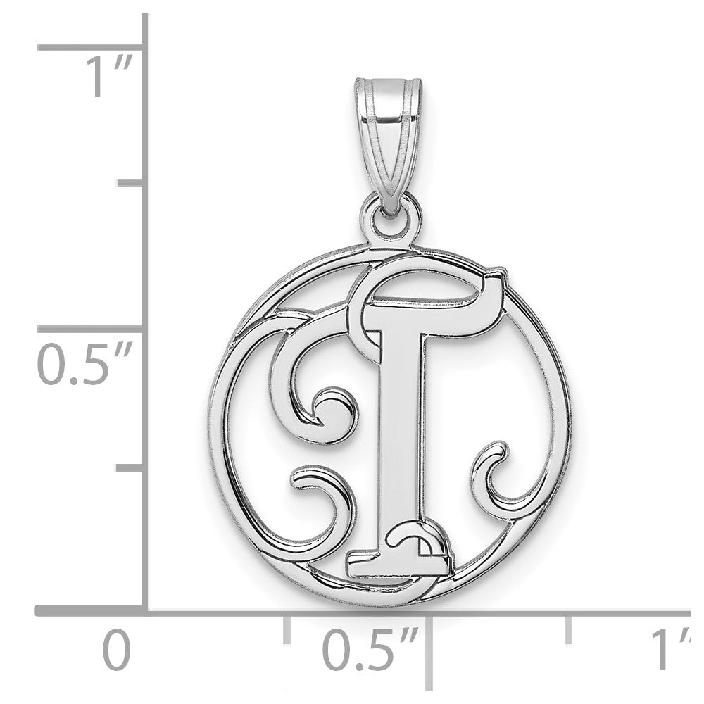 Small Sterling Silver Rhodium-plated Fancy Script Letter T Initial Pendant