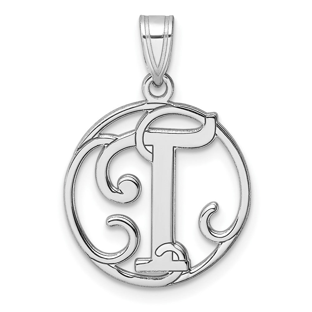 Small Sterling Silver Rhodium-plated Fancy Script Letter T Initial Pendant
