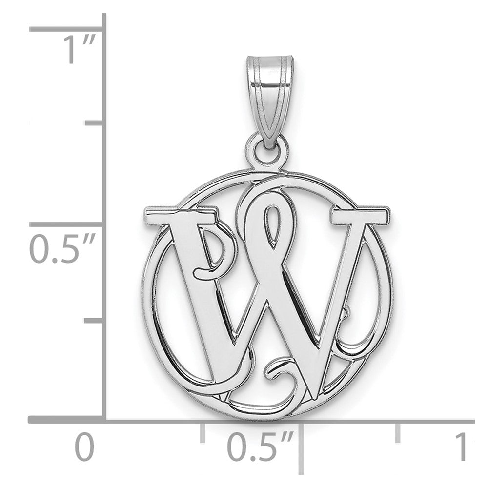 Small Sterling Silver Rhodium-plated Fancy Script Letter W Initial Pendant