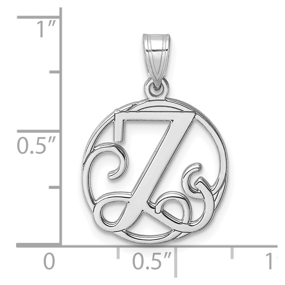 Small Sterling Silver Rhodium-plated Fancy Script Letter Z Initial Pendant
