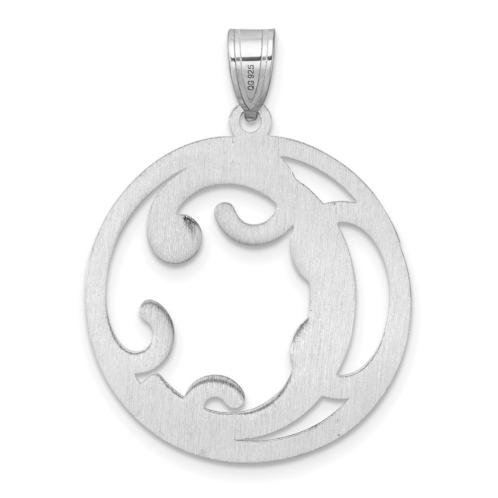 Large Sterling Silver Rhodium-plated Fancy Script Letter C Initial Pendant