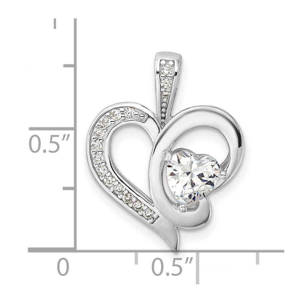 Sterling Silver Rhodium-plated CZ Heart Pendant