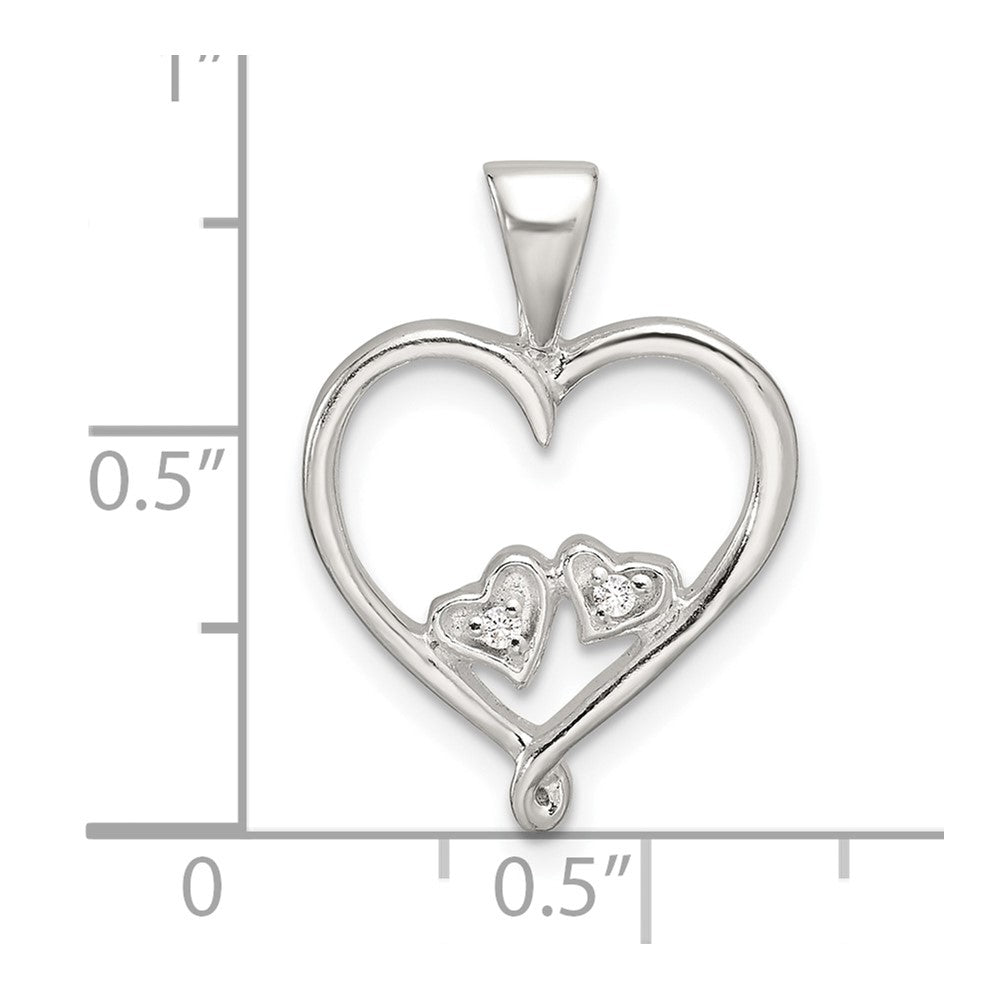 Sterling Silver Polished CZ Open Heart Pendant