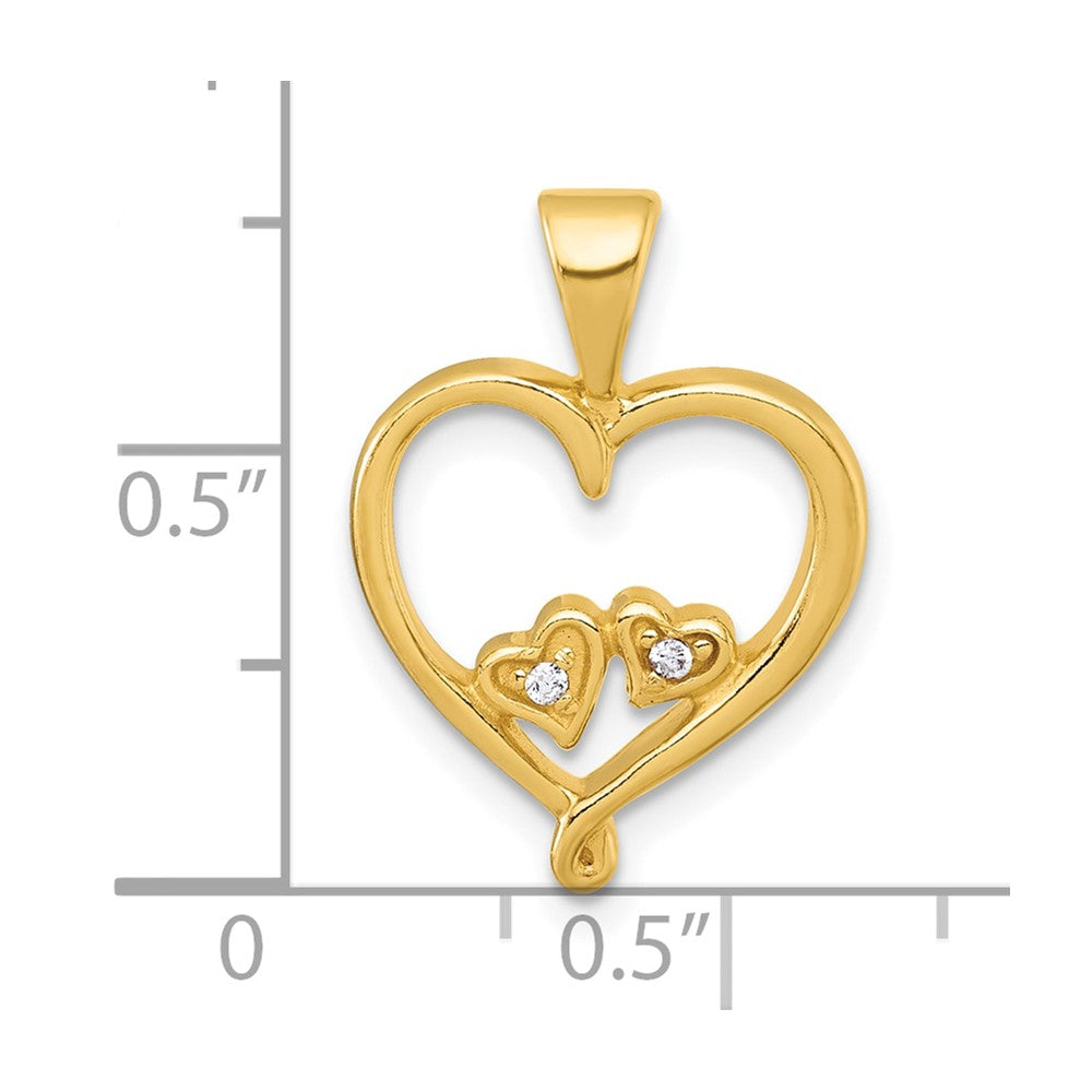 Sterling Silver Gold-tone Polished CZ Hearts In Heart Pendant