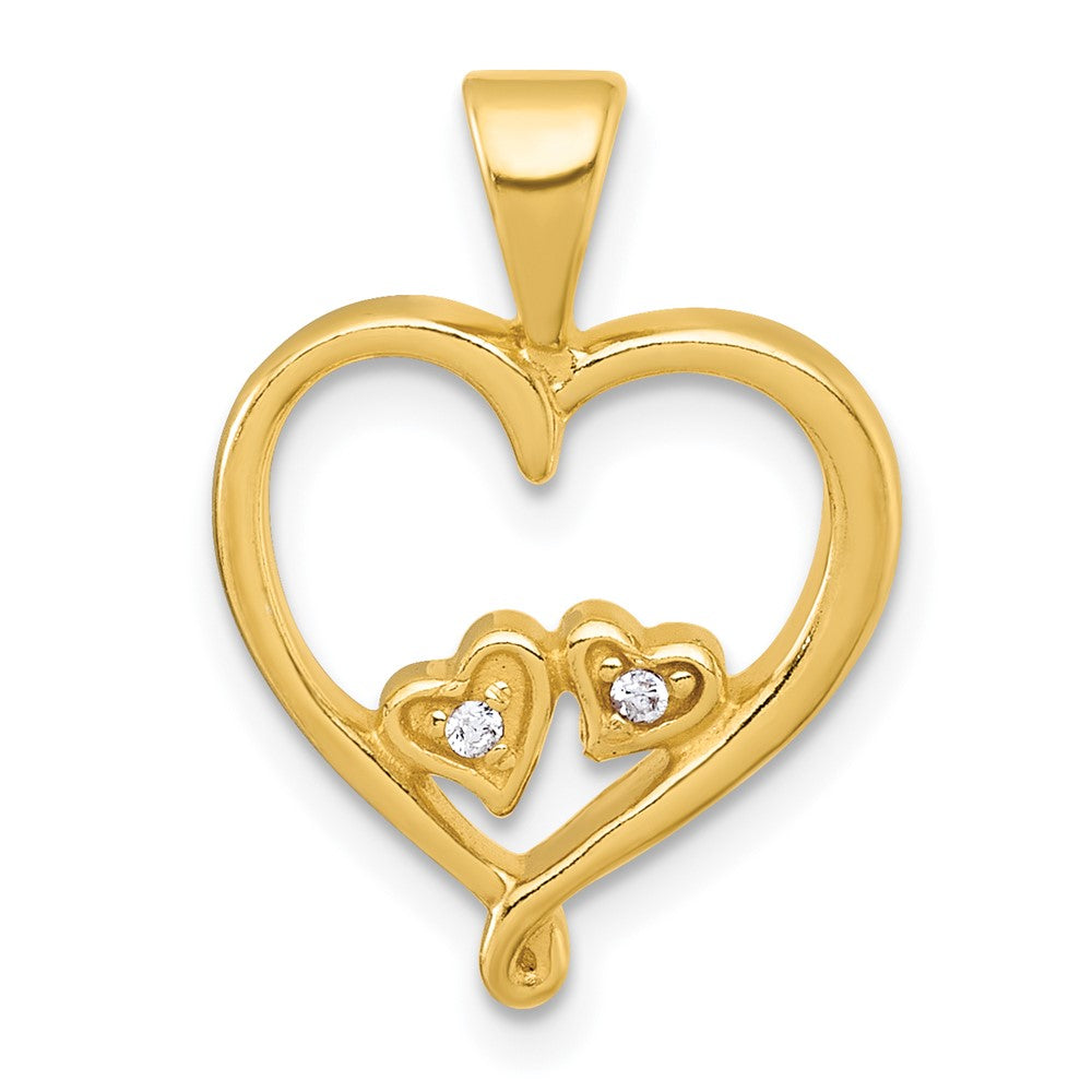 Sterling Silver Gold-tone Polished CZ Hearts In Heart Pendant