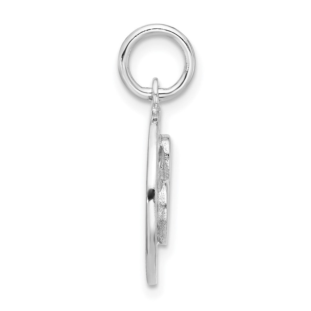 Sterling Silver Rhodium-plated Polished/Hammered Circle Heart Pendant