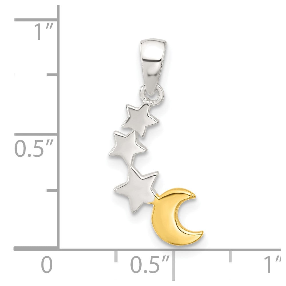 Sterling Silver E-Coat and Gold-tone Star and Moon Pendant