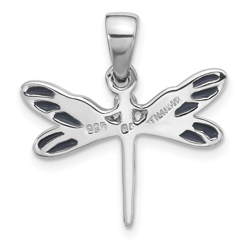 Sterling Silver Rhodium-plated Polished Abalone Dragonfly Pendant