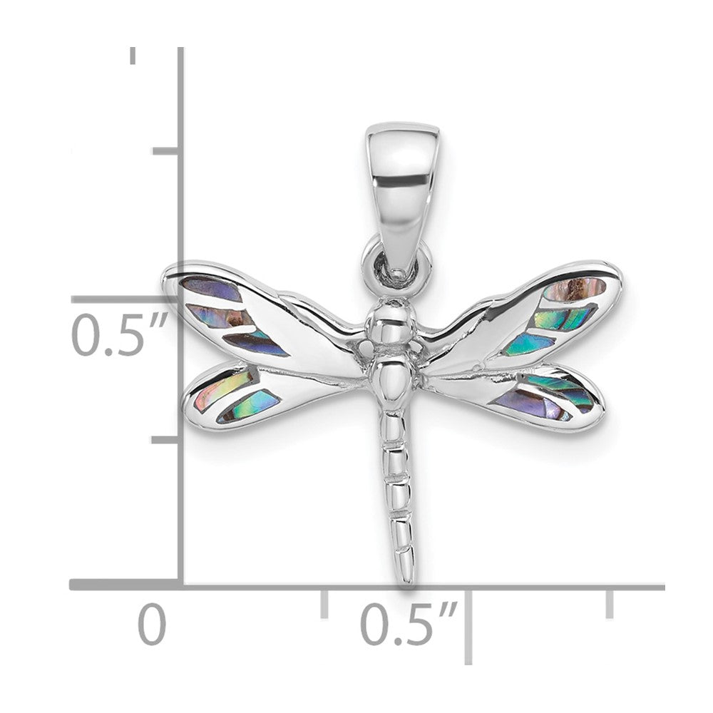 Sterling Silver Rhodium-plated Polished Abalone Dragonfly Pendant