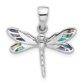 Sterling Silver Rhodium-plated Polished Abalone Dragonfly Pendant