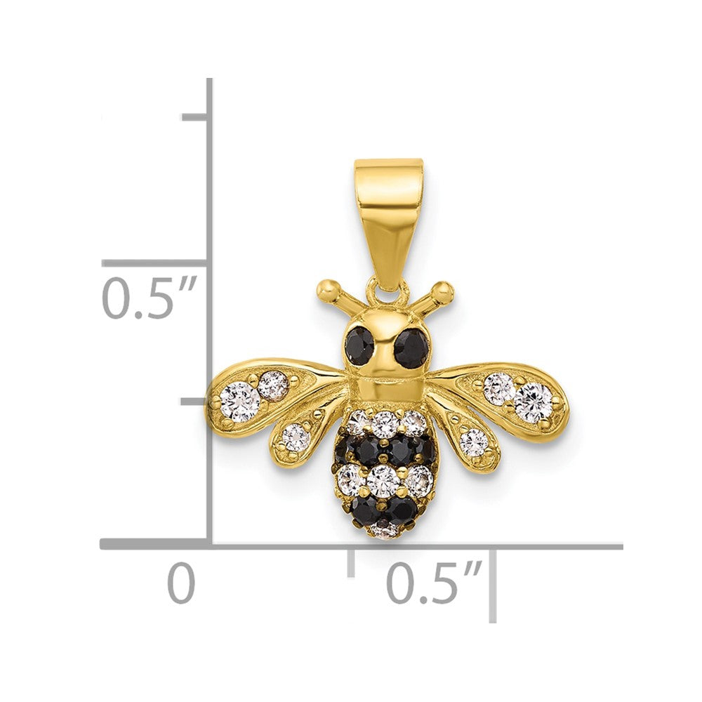 Sterling Silver Gold-tone Black Rhodium-plated Bee with CZ Pendant