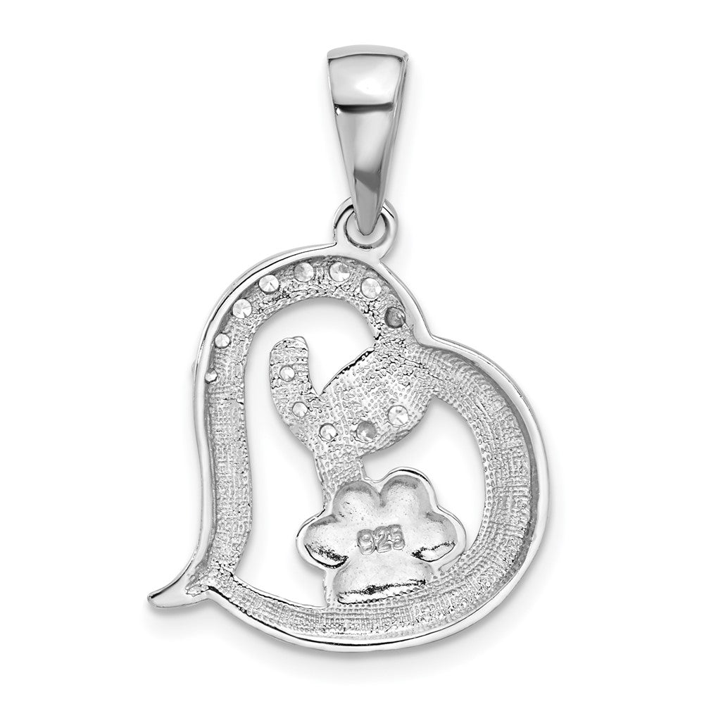 Sterling Silver Rh-plated Enamel CZ Paw ALWAYS IN MY HEART Pendant