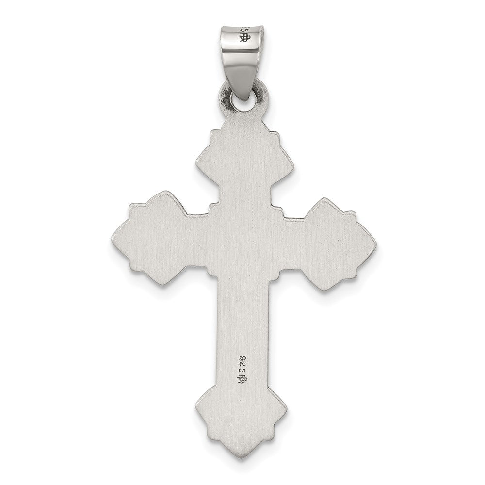 Sterling Silver Antiqued Solid Budded Cross Pendant