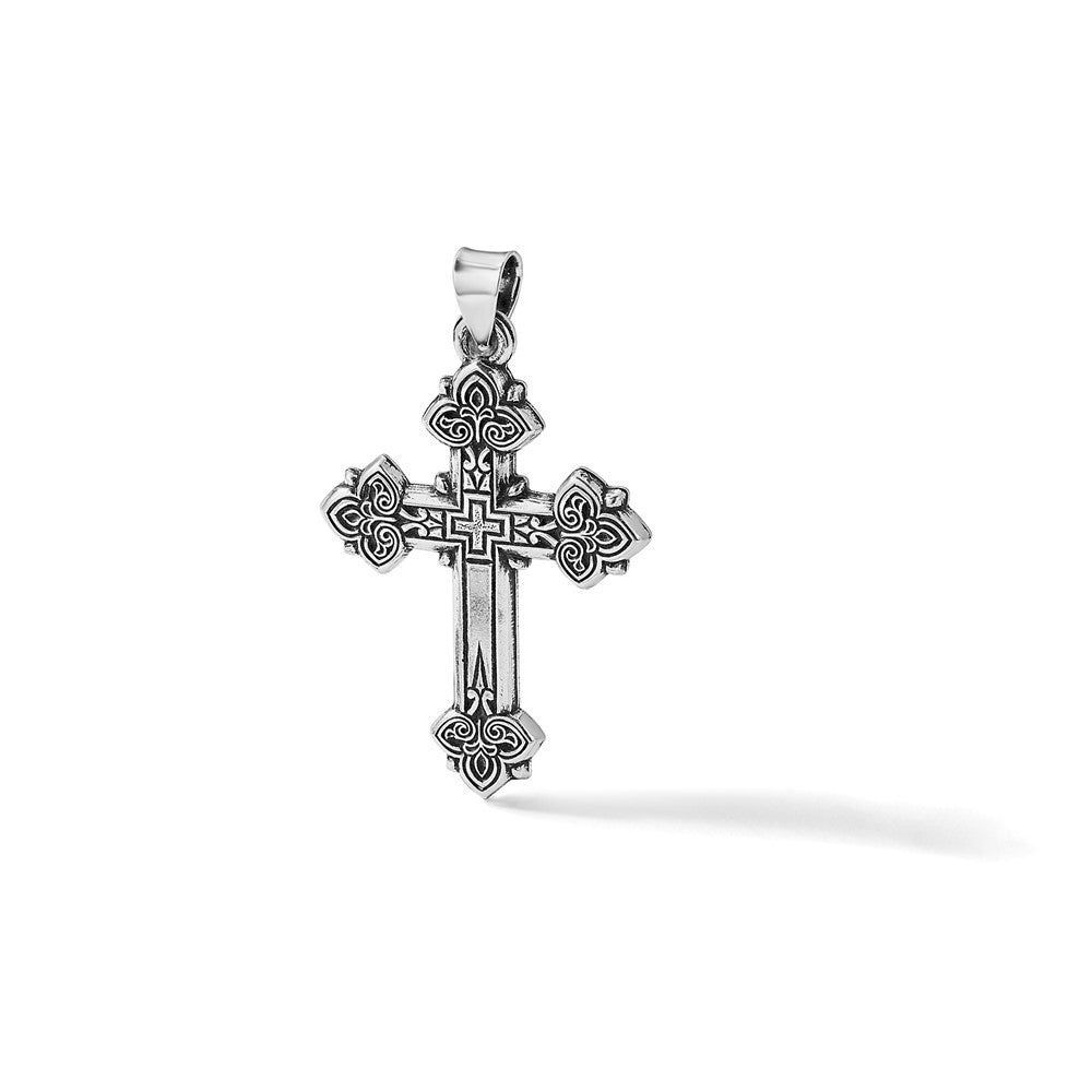 Sterling Silver Antiqued Solid Budded Cross Pendant