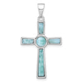Sterling Silver Rhodium-plated Larimar Cross Pendant