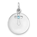 SS Rhodium-plated Circle Disk and Cross with Blue Crystal Pendant