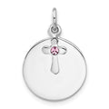 SS Rhodium-plated Circle Disk and Cross with Pink Crystal Pendant