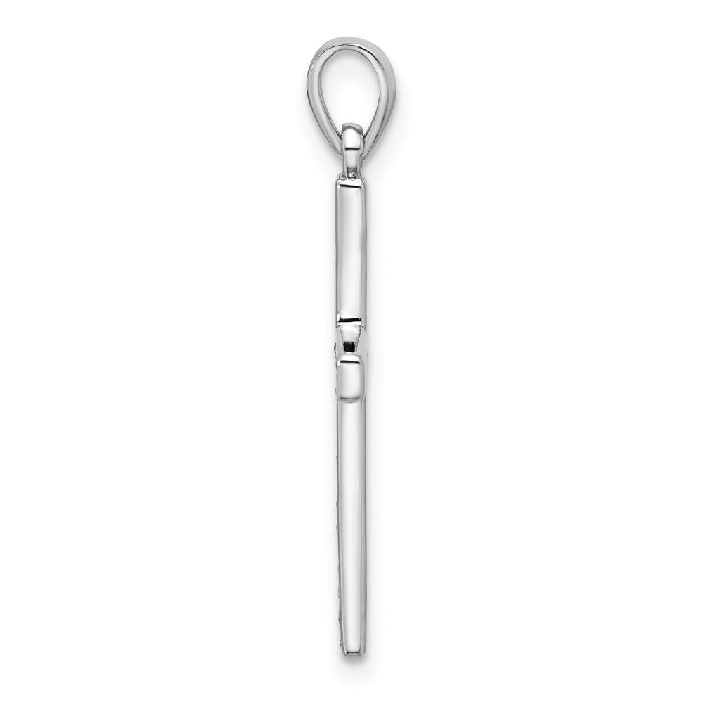 Sterling Silver Rhodium-plated Polished and CZ Latin Cross Pendant