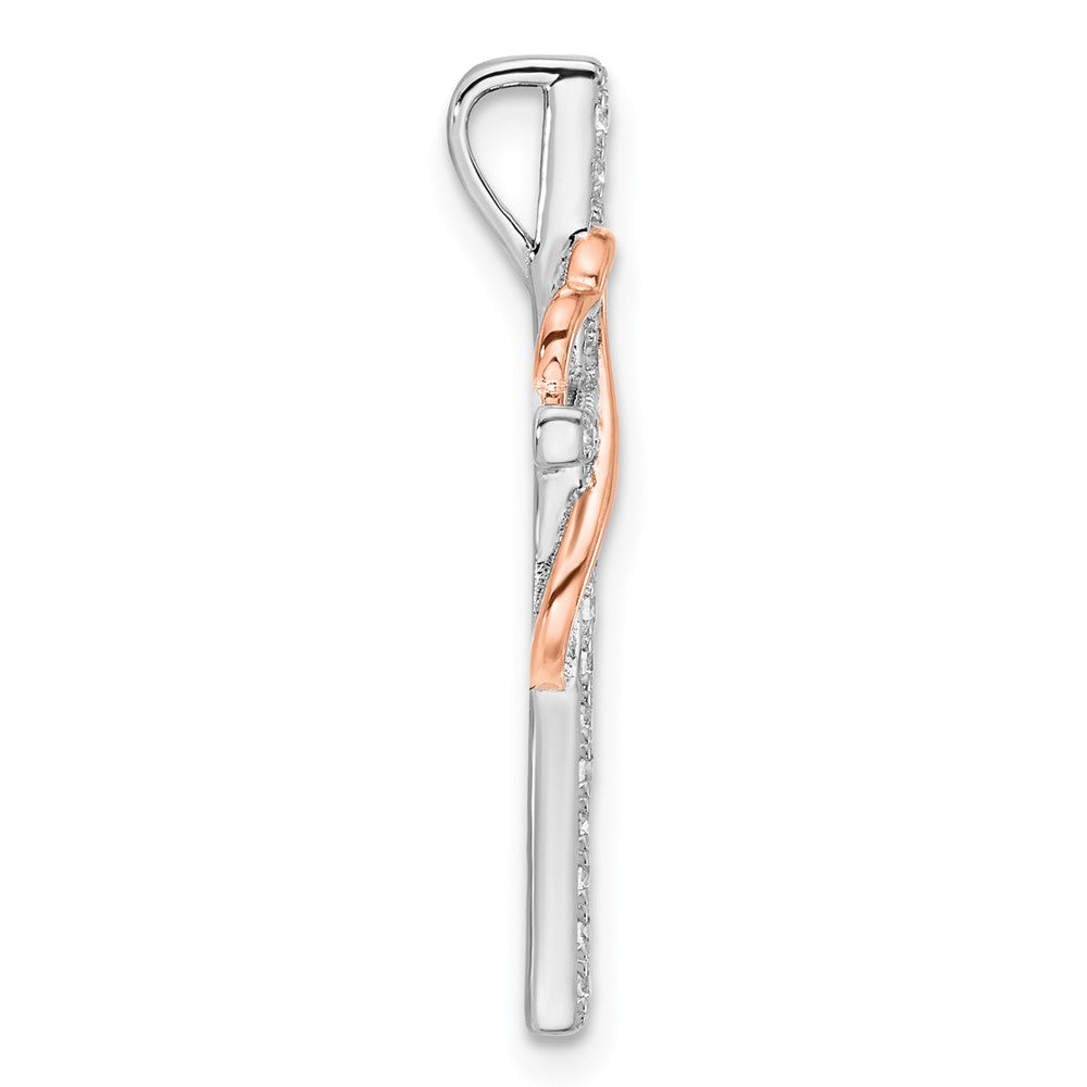 Sterling Silver RH-pltd Rose Gold-pltd CZ Cross/Heart Infinity Chain Slide