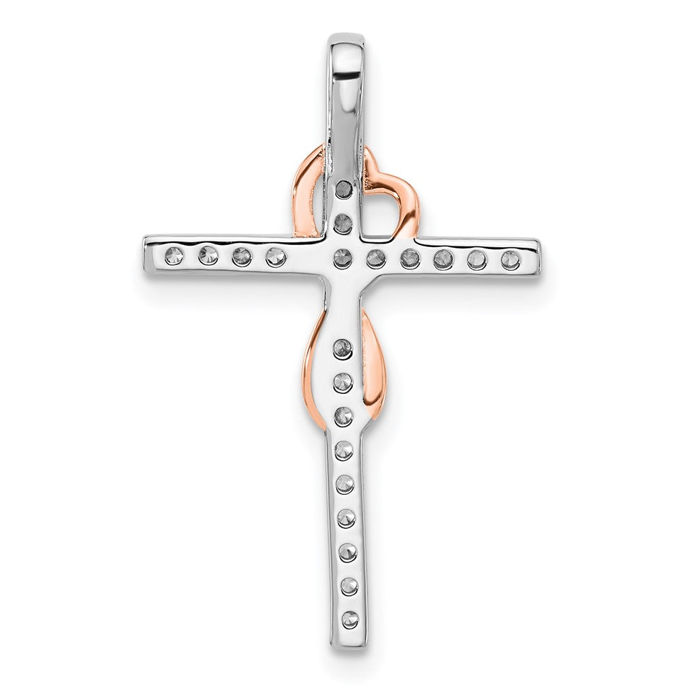 Sterling Silver RH-pltd Rose Gold-pltd CZ Cross/Heart Infinity Chain Slide