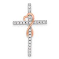 Sterling Silver RH-pltd Rose Gold-pltd CZ Cross/Heart Infinity Chain Slide
