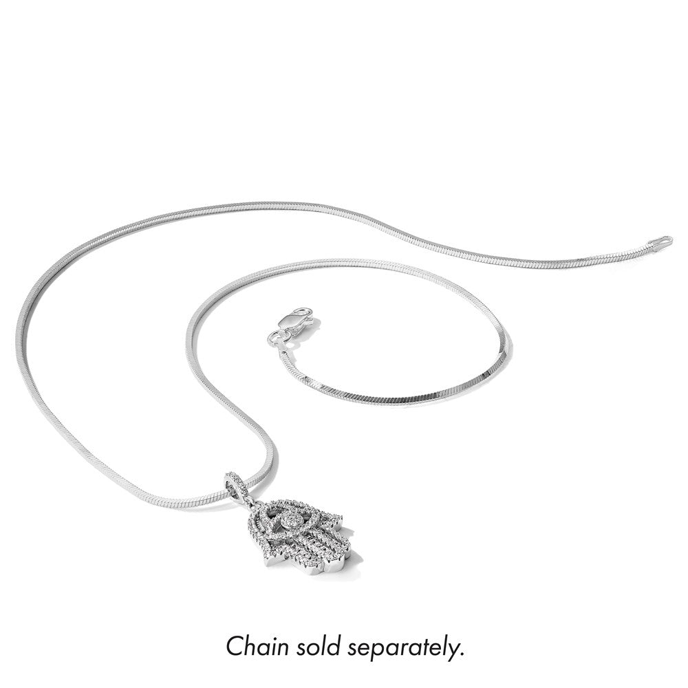 Sterling Silver Rhodium-plated CZ Evil Eye Hamsa Pendant