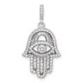 Sterling Silver Rhodium-plated CZ Evil Eye Hamsa Pendant