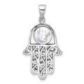 Sterling Silver Rhodium-Plated Polished Mother of Pearl Hamsa Pendant