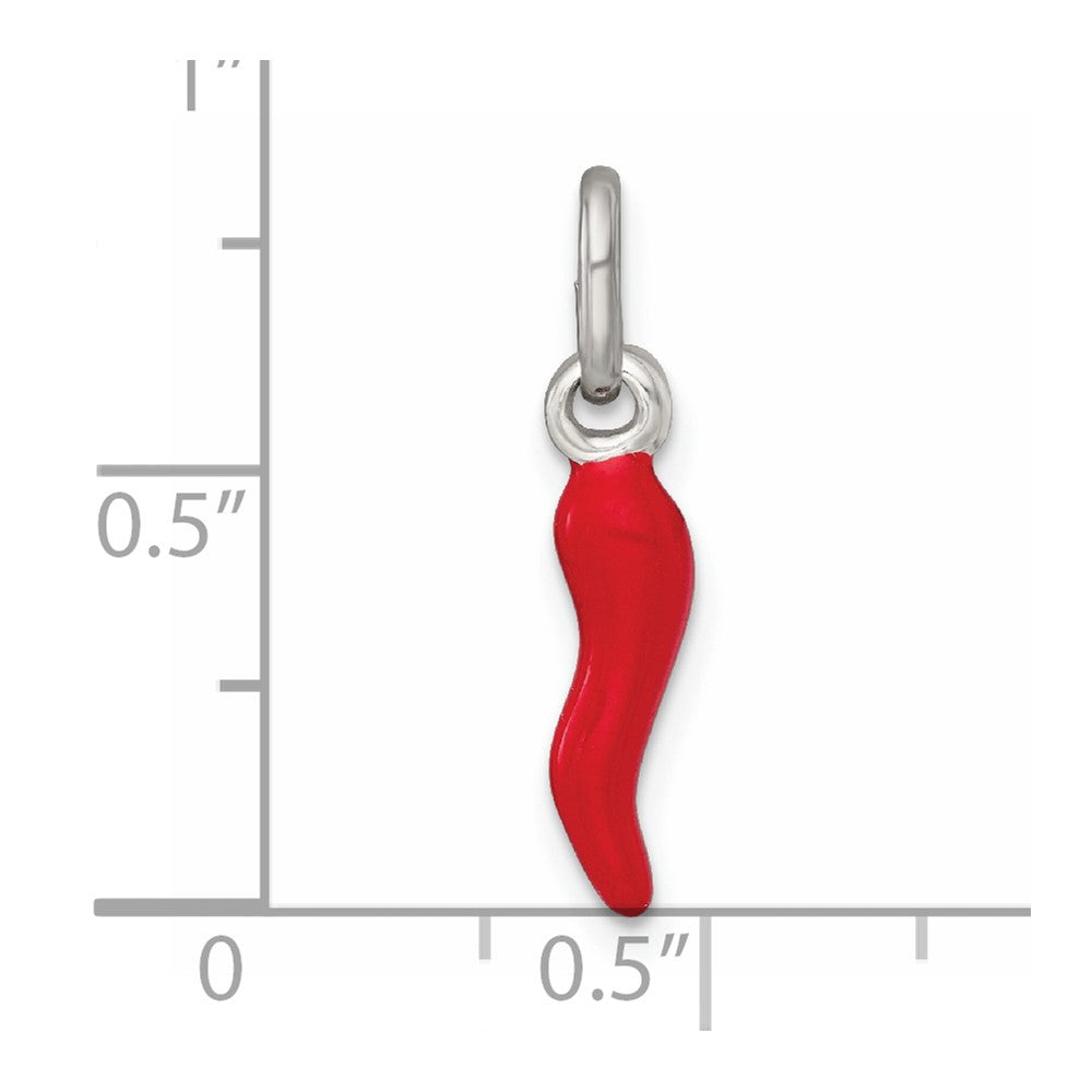 Sterling Silver Red Enamel Italian Horn Pendant
