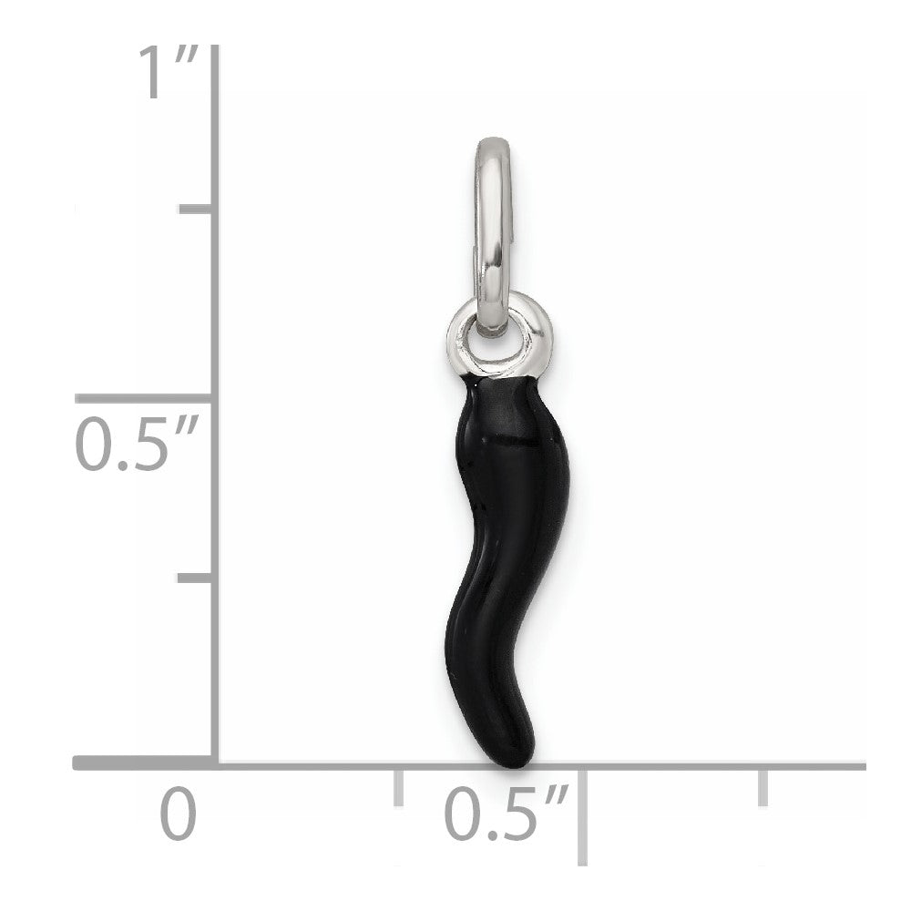 Sterling Silver Black Enamel Italian Horn Pendant