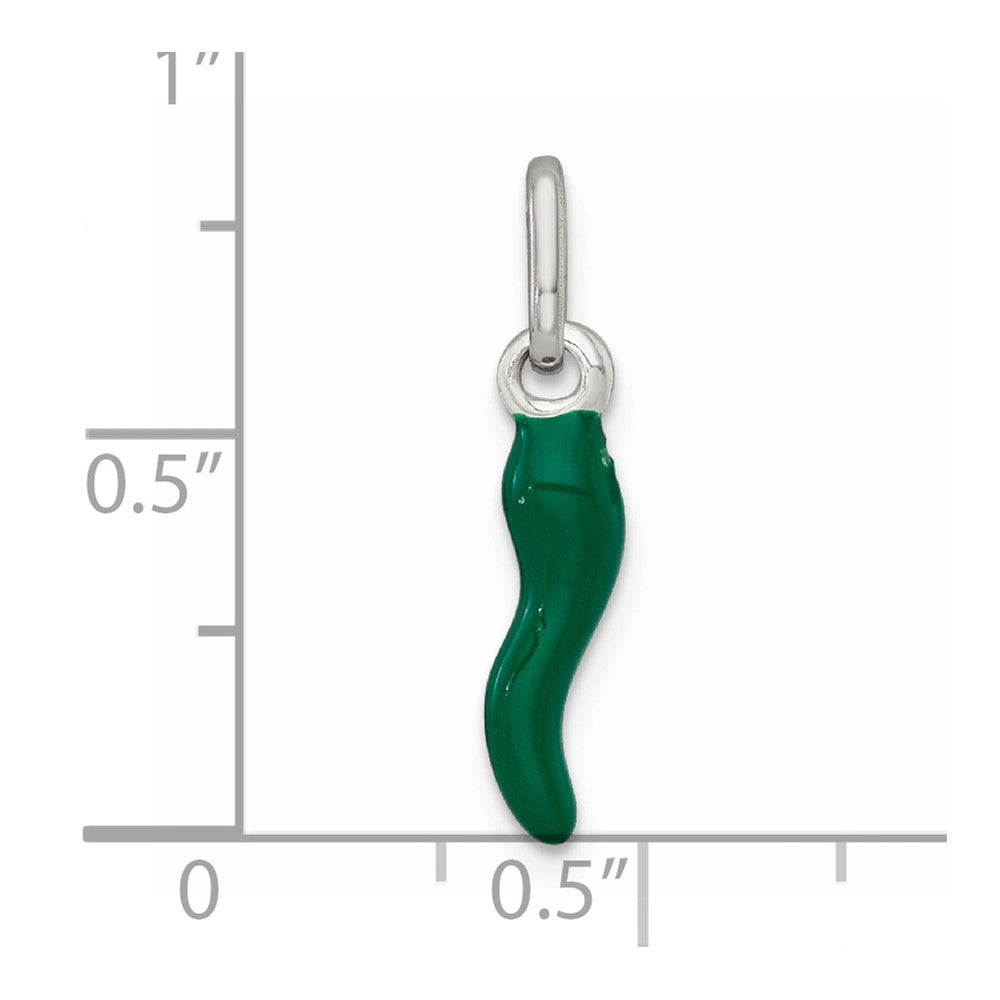 Sterling Silver Green Enamel Italian Horn Pendant