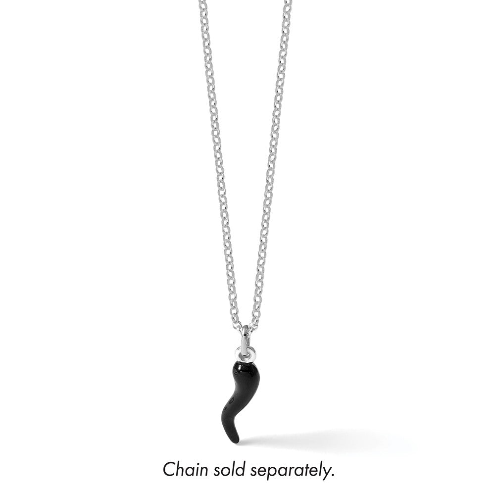 Sterling Silver Black Enamel Italian Horn Pendant