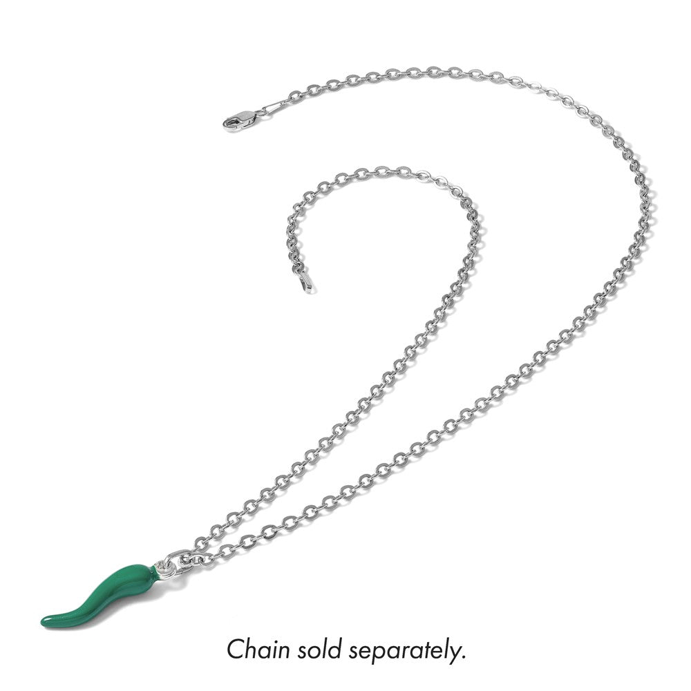 Sterling Silver Green Enamel Italian Horn Pendant