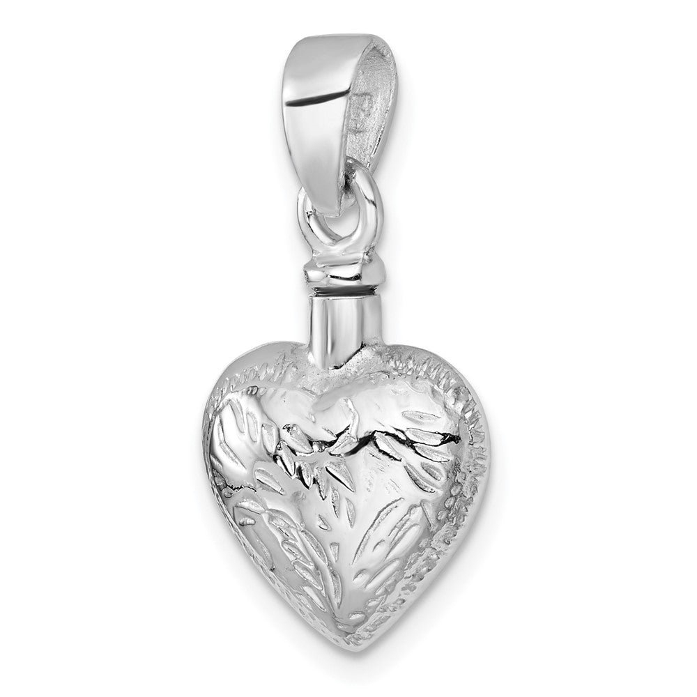 Sterling Silver Rhodium-plated Polished & Textured Heart Ash Holder