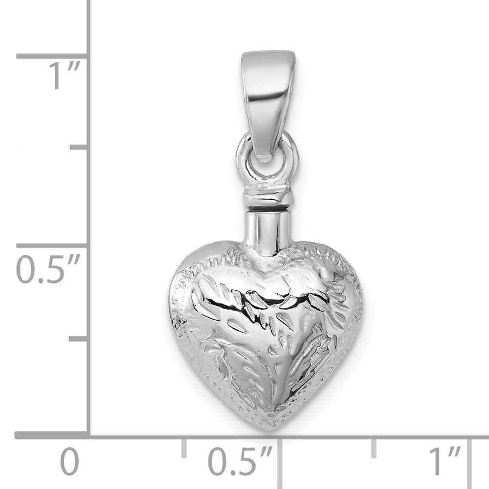Sterling Silver Rhodium-plated Polished & Textured Heart Ash Holder