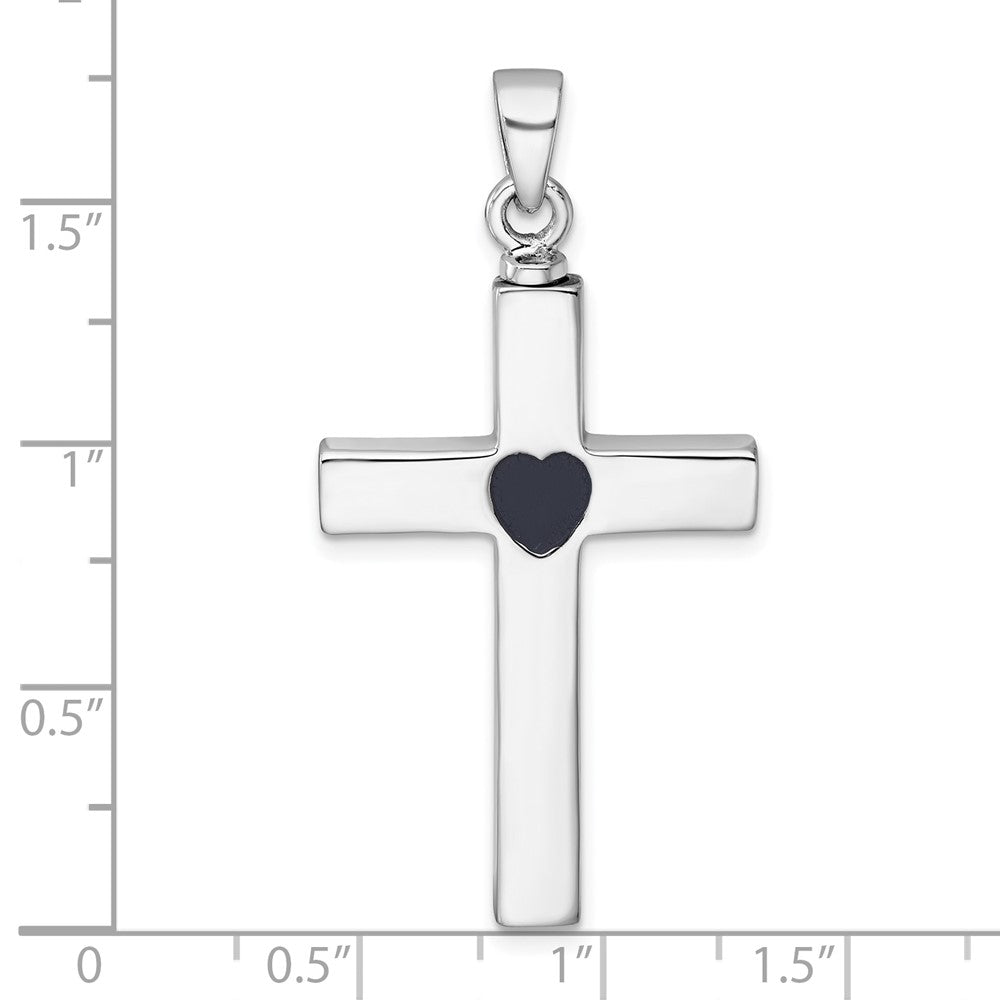 Sterling Silver Rhodium-plated Cross Enameled Heart Ash Holder Pendant