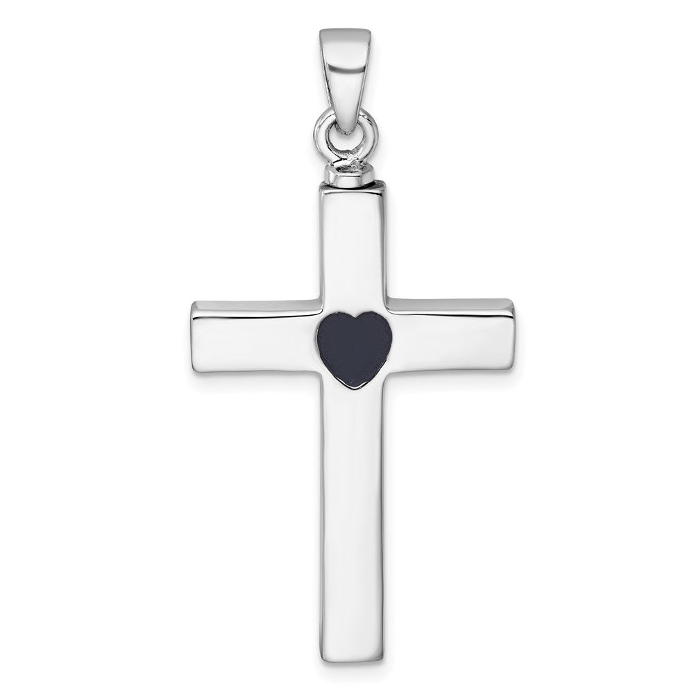 Sterling Silver Rhodium-plated Cross Enameled Heart Ash Holder Pendant