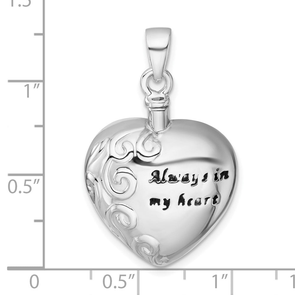 Sterling Silver RH-plt Polish Enamel Always in My Heart Ash Holder Pendant